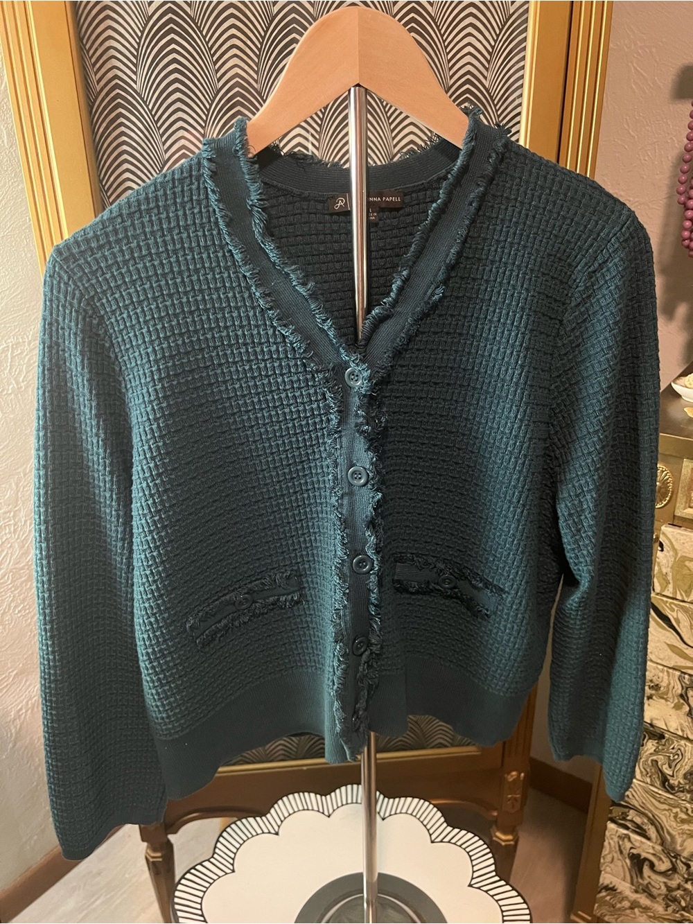 Elegant Teal Textured Button-Front Women's Sweater